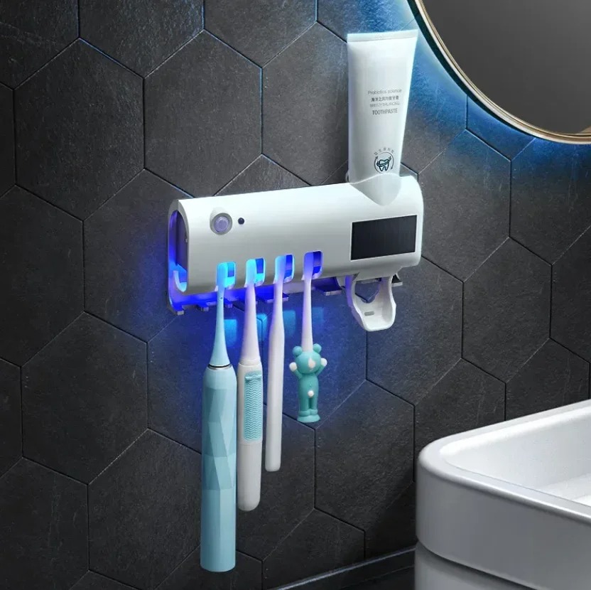Автоматический диспенсер-стерилизатор для зубных щеток Toothbrush Sterilizer NJ-244, UV-дезинфекция, аккумулятор